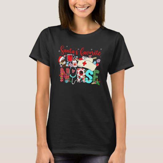 T-shirt Christmas Cute Favorite Nurse Stethoscope Leopard (Devant)
