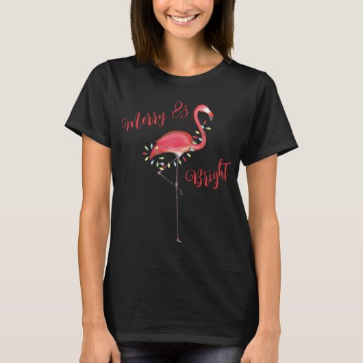 T-shirt Christmas Cute Nk Flamingo String Lights T Shirt (Devant)