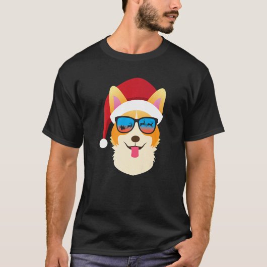 T-shirt Christmas Dog  Cute Corgi Santa Hat (Devant)