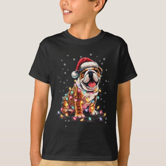 T-shirt Christmas Dog English Bulldog Santa Xmas Women Men (Devant)