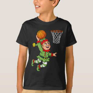 T-shirt Christmas Elf Dunking Un Basketball Fun Boys Kids