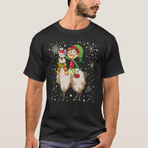 T-shirt Christmas ELF Riding Llama Santa Pajama