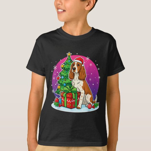T-shirt Christmas Er Spaniel Santa Hat Xmas Men Women  (Devant)