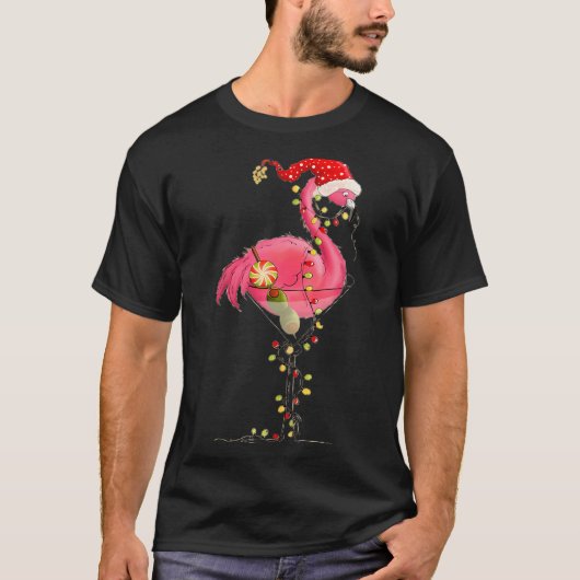 T-shirt Christmas Flamingo In Martini Gl For Trocal Holida (Devant)