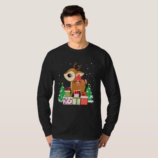T-shirt Christmas for men women kids sloth Riding Reindeer (Devant entier)