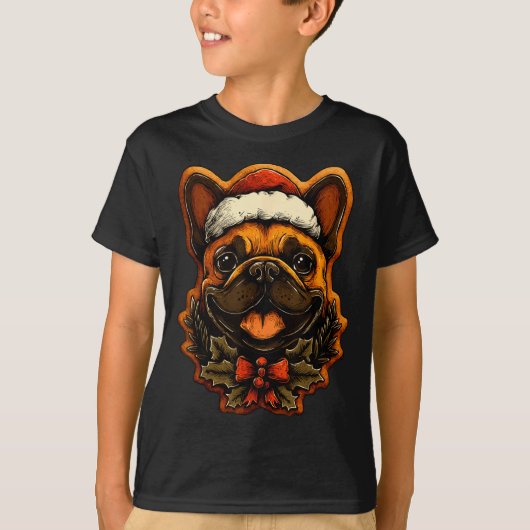 T-shirt Christmas French Bulldog With Santa Hat Gingerbrea (Devant)