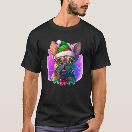 T-shirt Christmas Frenchie Dog with Purple (C) (Devant)