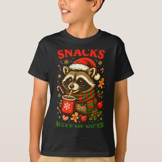 T-shirt Christmas Funny Cute Feral Raccoon Snacks Make Me (Devant)