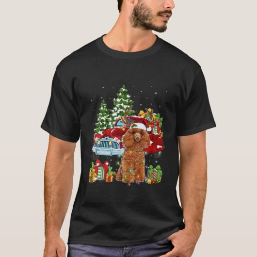 T-shirt Christmas Funny Pajama Poodle Dog And Red Trucks X (Devant)