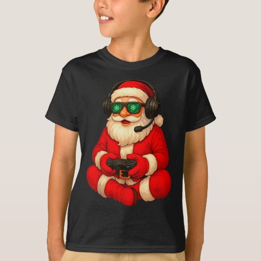 T-shirt Christmas Gamer Santa Video Game Gaming Boys Men K (Devant)