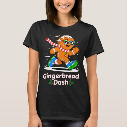 T-shirt Christmas Gingerbread Dash Running Runner Xmas Mar (Devant)