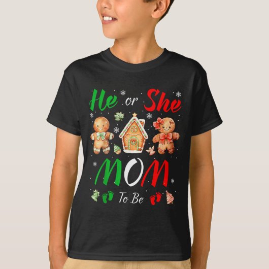 T-shirt Christmas Gingerbread Gender Reveal He Or She Mom  (Devant)