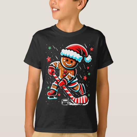 T-shirt Christmas Gingerbread Ice Hockey Srts Funny Xmas P (Devant)