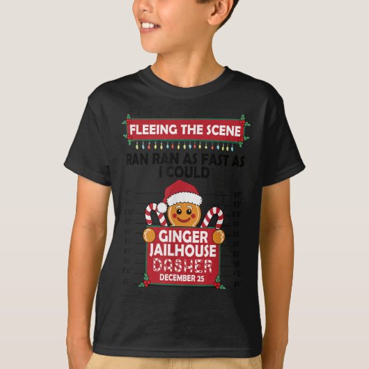 T-shirt Christmas Gingerbread Man Ginger Jailhouse Fleeing (Devant)