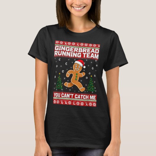 T-shirt Christmas Gingerbread Running Team Funny Xmas Tee  (Devant)