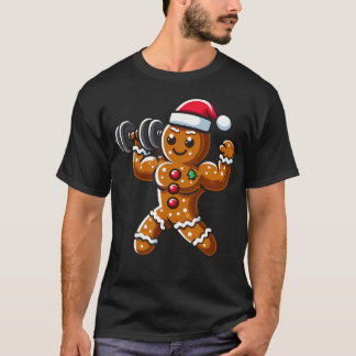 T-shirt Christmas Gingerbread Weightlifting Man Workout Bo