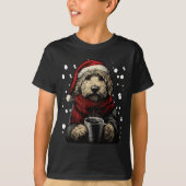 T-shirt Christmas Goldendoodle Santa Hat Coffee Lover Funn (Devant)