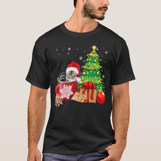 T-shirt Christmas Gray Tabby Cat Ugly Xmas Tree Lights Paj (Devant)