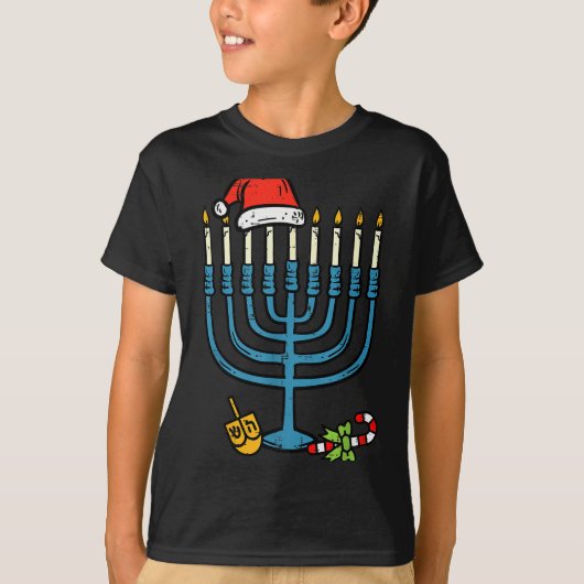 T-shirt Christmas Hat Menorah Jew Hanukkah Chanukah Men Wo (Devant)