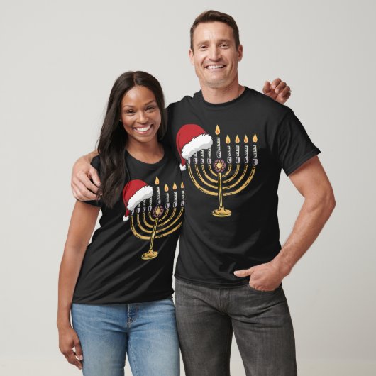 T-shirt Christmas Hat Menorah Jew Hanukkah Chanukah Men Wo (Unisexe)