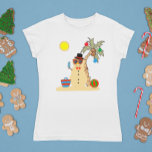 T-shirt Christmas Holiday Beach Tropical Snowman<br><div class="desc">Ce design a été créé par art numérique et peut être personnalisé dans la zone fournie. Contactez-moi à l'adresse colorflowcreations@gmail.com si vous souhaitez que ce design soit disponible sur un autre produit. Achetez ma peinture acrylique abstraite originale à vendre à www.etsy.com/shop/colorflowart. Voir d'autres de mes créations ou suivez-moi à www.facebook.com/colorflowcreations,...</div>