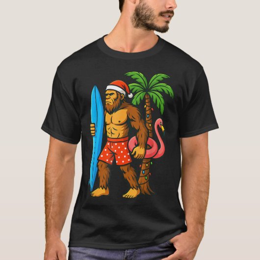 T-shirt Christmas In July Bigfoot Hawaiian Xmas Palm Tree (Devant)