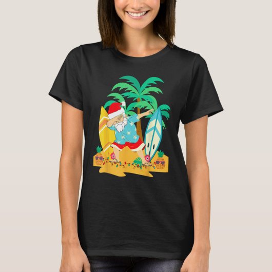 T-shirt Christmas in July Dabbing Santa  Tropical Christma (Devant)