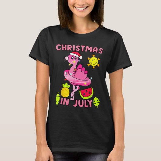 T-shirt Christmas In July Flamingo Beach Summer Christmas (Devant)