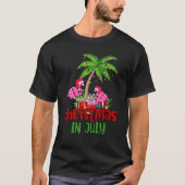 T-shirt Christmas In July Flamingo Palm Tree 4th Of July (Devant)