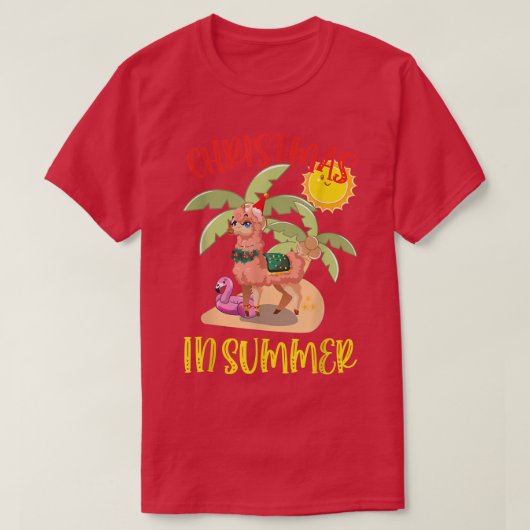 T-shirt Christmas In July Funny Llama Coconut And Flamingo (Design devant)