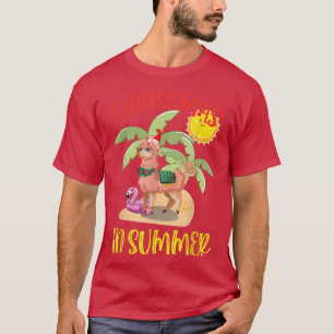 T-shirt Christmas In July Funny Llama Coconut And Flamingo