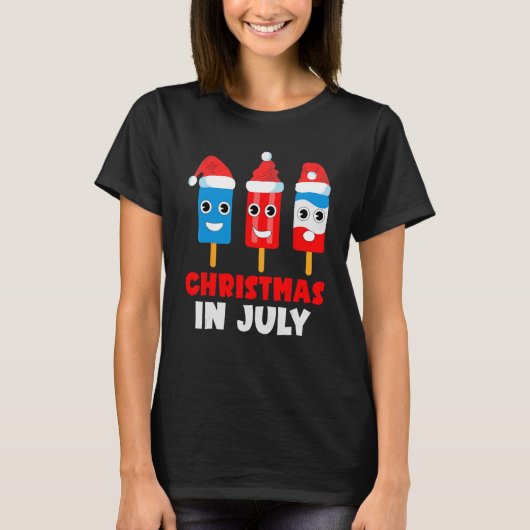 T-shirt Christmas In July Ice Pops À Santa Hat Kids Toddl (Devant)