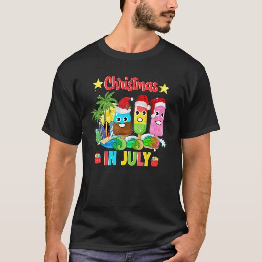 T-shirt Christmas In July Ice Pops À Santa Hat Kids Toddl (Devant)