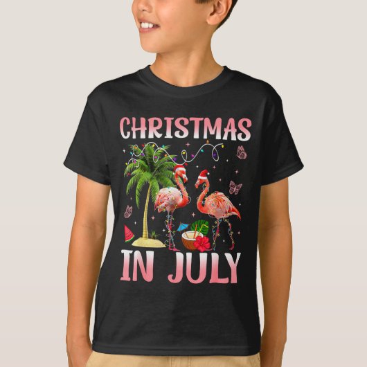 T-shirt Christmas In July Nk Flamingo Santa Hat Christmas (Devant)