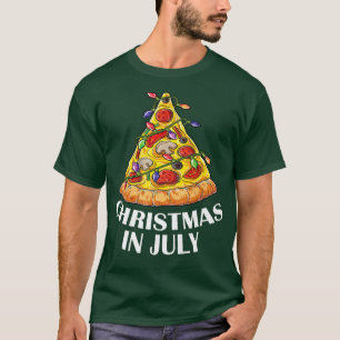 T-shirt Christmas In July Pizza Xmas Tree Lights Summer Bo