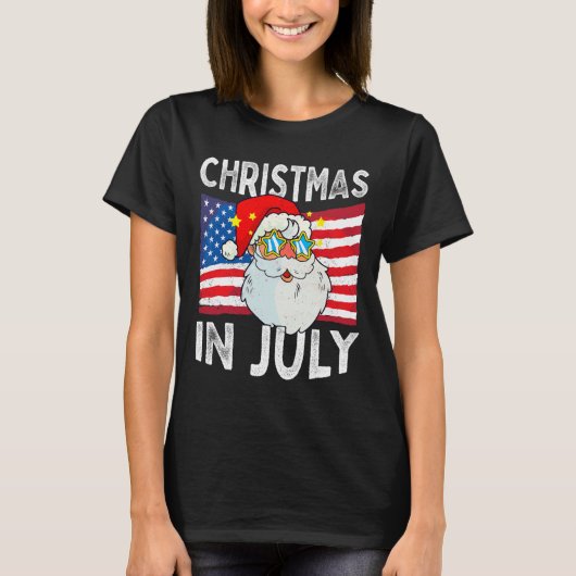 T-shirt Christmas In July Retro Hipster Funny Santa Men Wo (Devant)