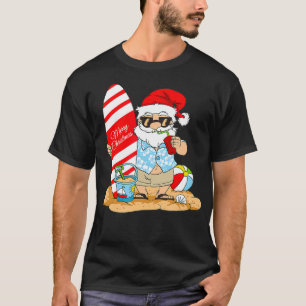 T-shirt Christmas In July Santa Claus On The Beach with Su