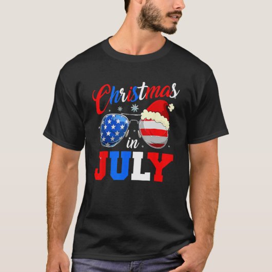 T-shirt Christmas In July Santa Hat Sunglasses Summer Cele (Devant)