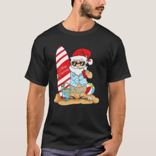 T-shirt Christmas In July Santa Hawaiian Summer Surf Surfi