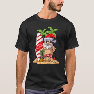 T-shirt Christmas In July Santa Hawaiian Summer Surf Surfi