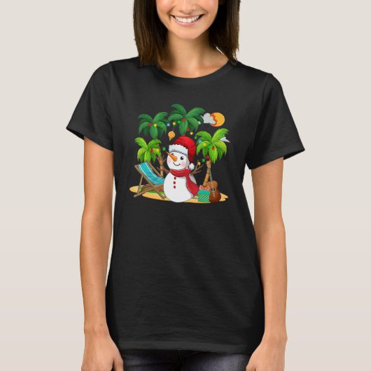 T-shirt Christmas In July Snowman On Palm Tree Tropical Be (Devant)