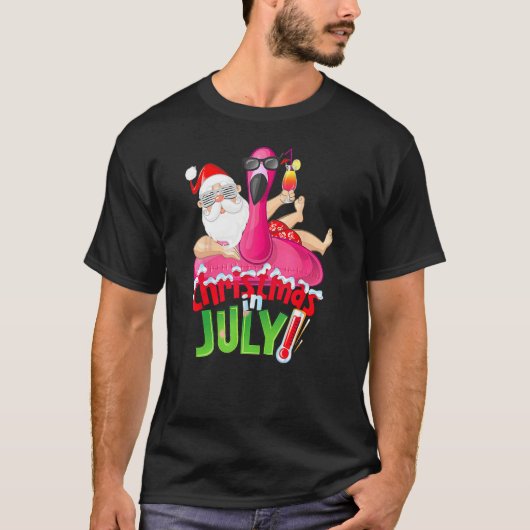 T-shirt Christmas In July Summer Flamingo Float Xmas (Devant)