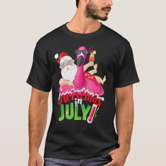 T-shirt Christmas in July  Summer Flamingo Float Xmas 2 (Devant)