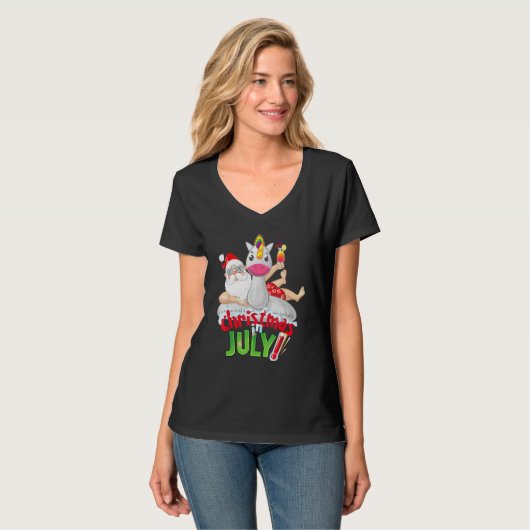 T-shirt Christmas in July Summer Unicorn Float Xmas (Devant entier)