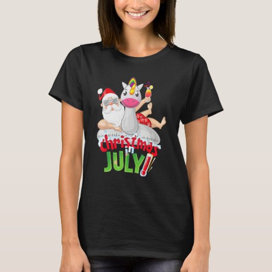 T-shirt Christmas in July  Summer Unicorn Float Xmas (Devant)