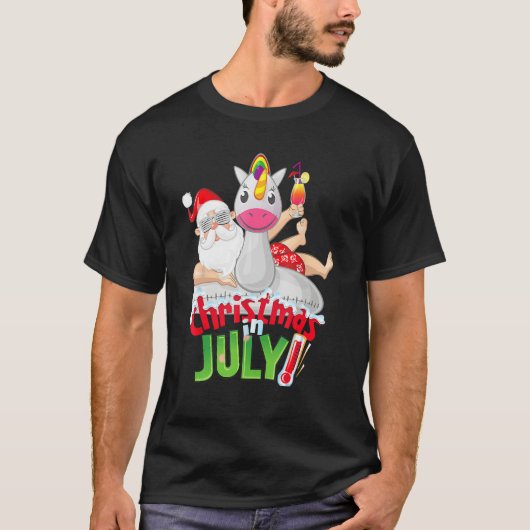T-shirt Christmas in July Summer Unicorn Float Xmas (Devant)