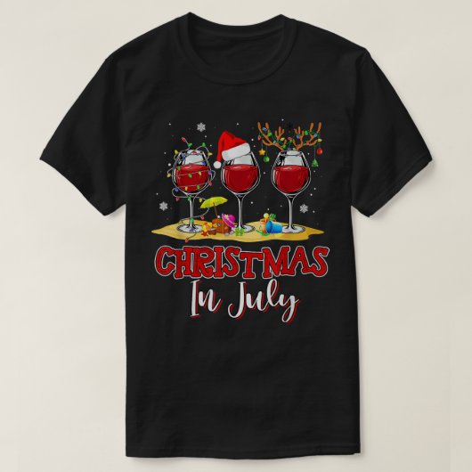 T-shirt Christmas in July Three Glass Of Red Wine Summer 2 (Design devant)