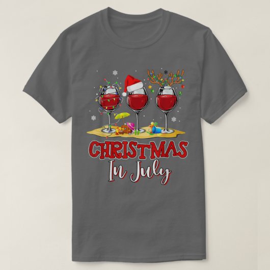 T-shirt Christmas in July Three Glass Of Red Wine Summer 2 (Design devant)