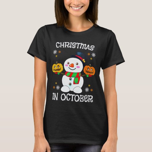 T-shirt Christmas In October Halloween Snowman Pumpkin Kid (Devant)