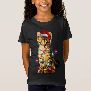 T-Shirt Christmas Kitten Xmas Cat Tree Santa Hat Christmas